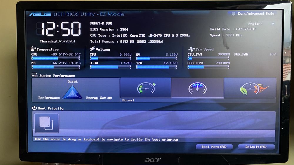 Asus P8H67-M PRO + i5 3470 +8GB ram