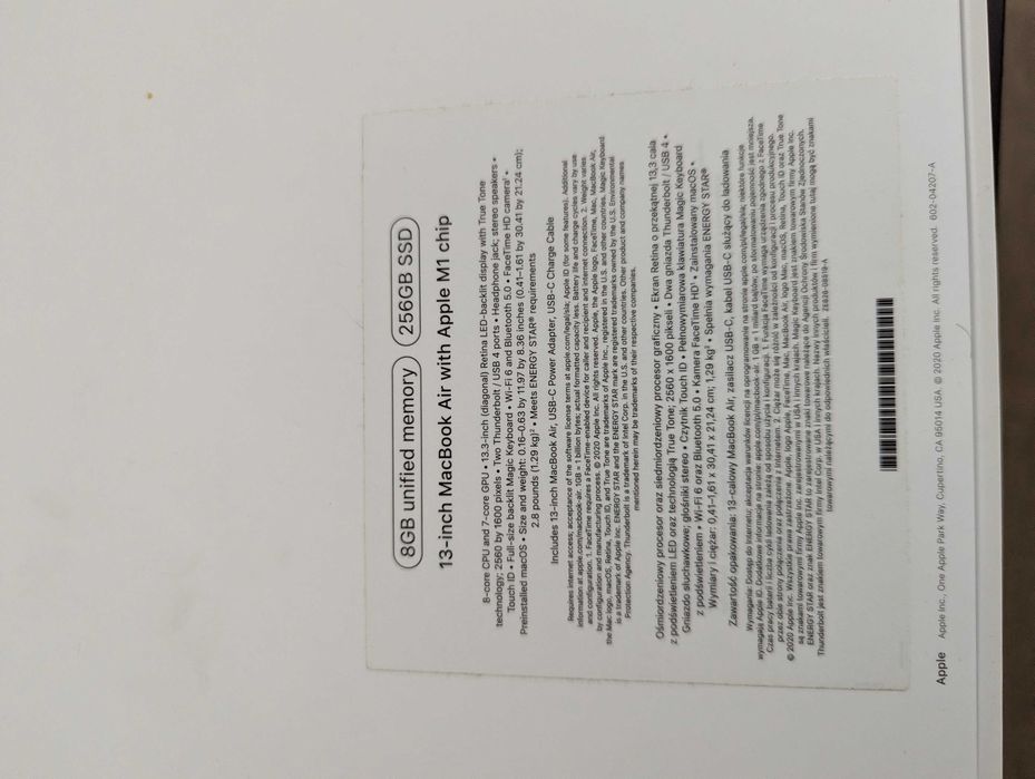 Apple Macbook Air 13" M1 8GB RAM / 256GB