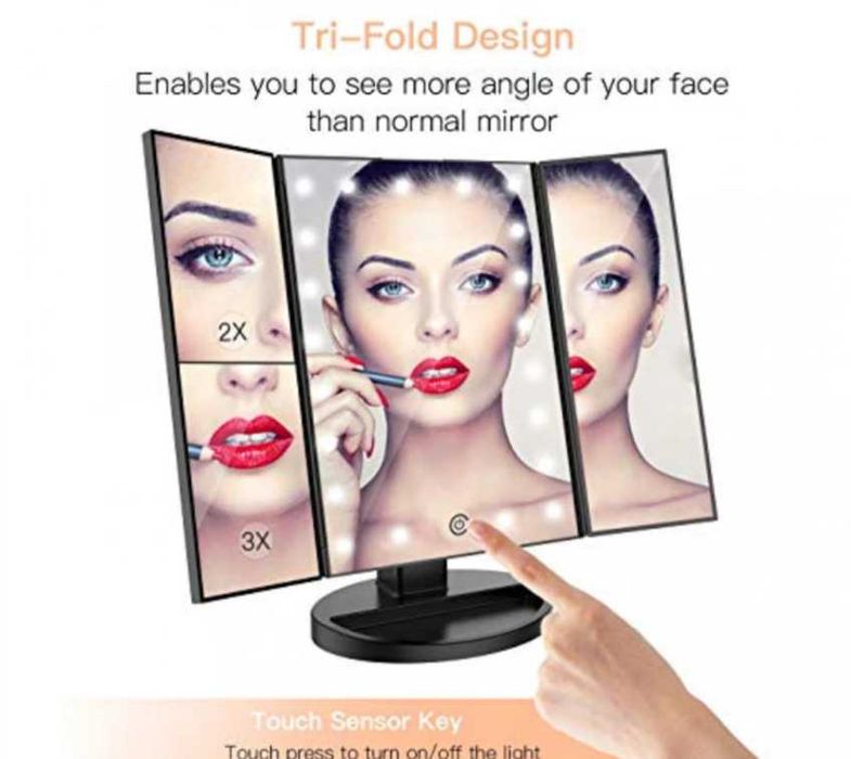 Козметично огледало с LED осветление, Черно - Bestope