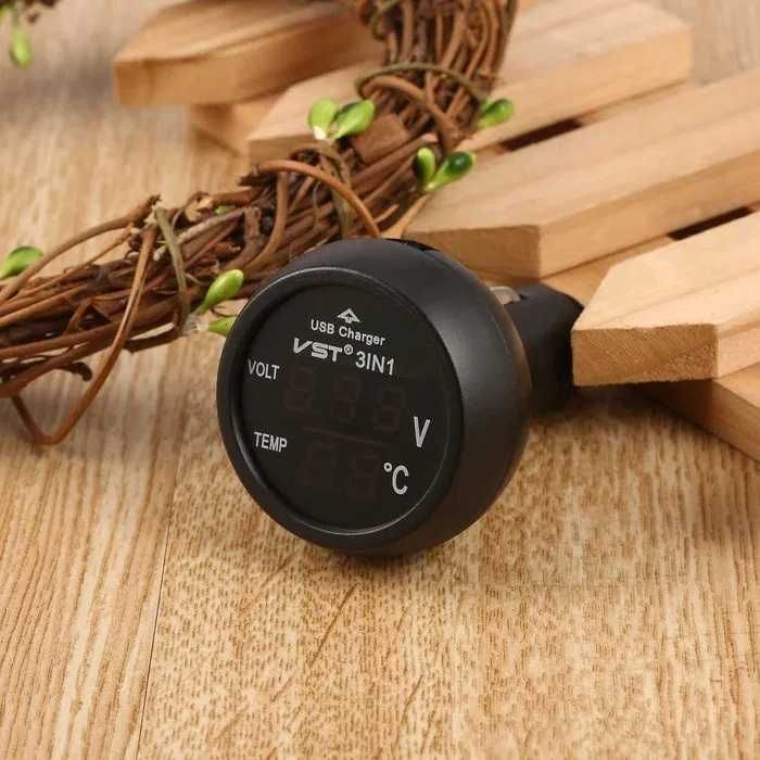 3 в 1 LED USB зарядно за телефон Волтметър Термометър Амперметър, 66W