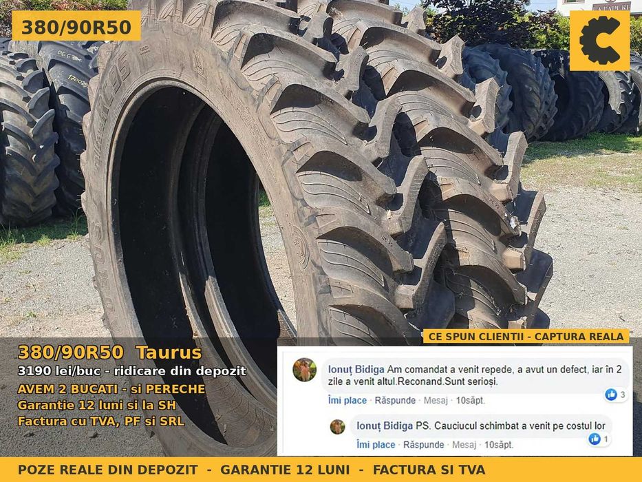 Anvelope Cauciucuri 380/90R50 380/90 R50 14.9R50 14.9-50 3809050 Taurus Prasitoare Tractor Roti Inguste SH Second Hand VERIFICATA Garantie 1 An