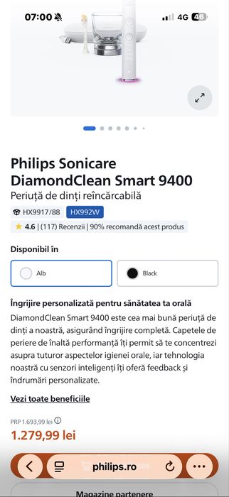 Periuțã Electricã Philips Sonicare 9400 Diamond Clean Smart Special Edition HX9917/88