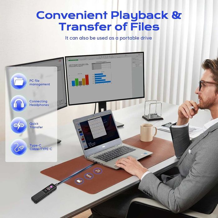 64GB диктофон с технология за намаляване на шума, с изкуствен интелект