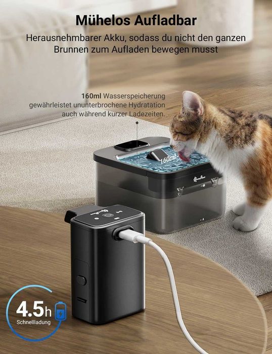 DownyPaws 2.5 L Безжичен котешки фонтан за пиене със сензор за движение