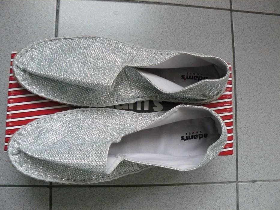 Espadrile Dama ADAM'S Panza,Talpa Din Iuta,Argintii Cu Sclipci
