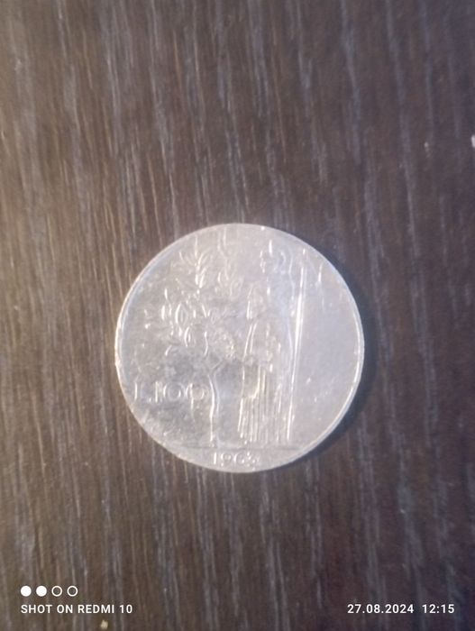 Moneda republica italiana 100L din anul 1963