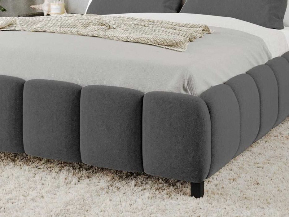 Pat Tapitat Bari Gri Inchis Velluto 19 cu somiera rabatabila si lada