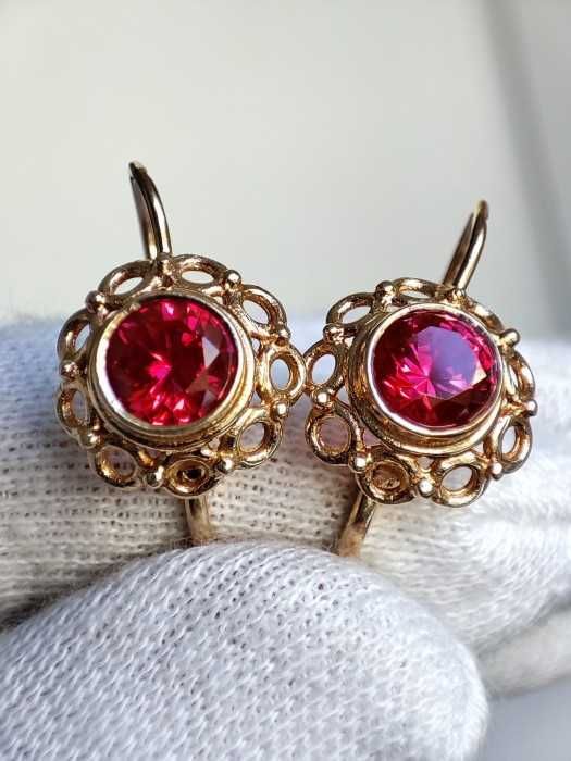 Cercei aur 14k cu rubelit retro Ungaria