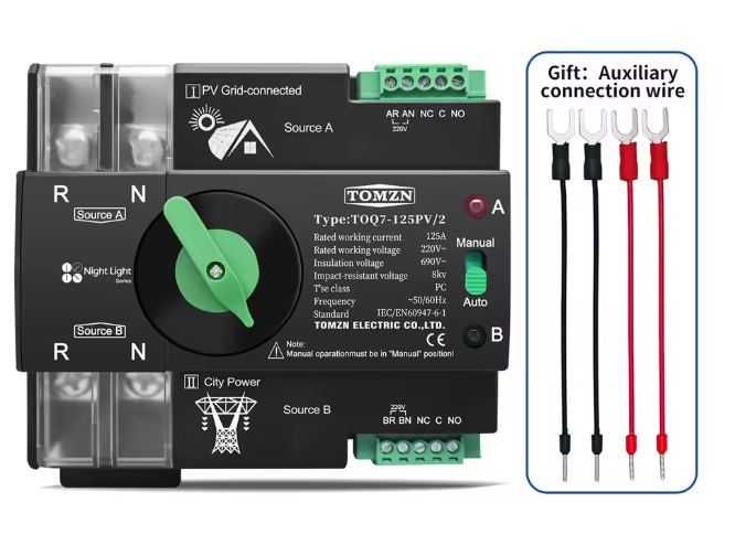 Comutator ATS TOMZN , ATS, 2P sau 4P 125A, 220V 230V, retea + PV