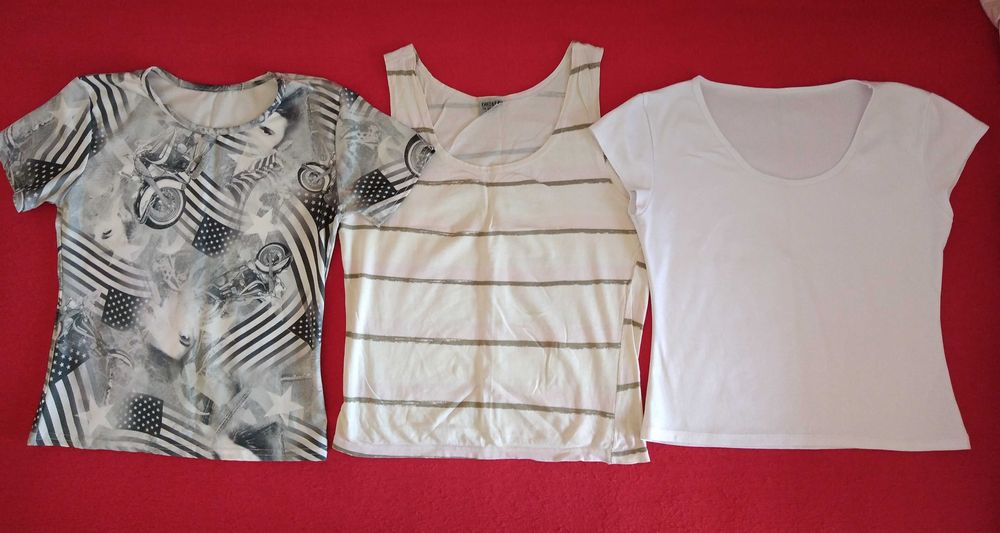 Къси блузки и потници памучни и изкуствени материи размери S и M