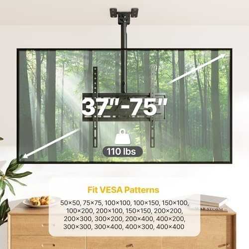Нова TV таванна стойка с наклон и въртене до 50 кг VESA Таванна ТВ за телевизор 37-75 инча