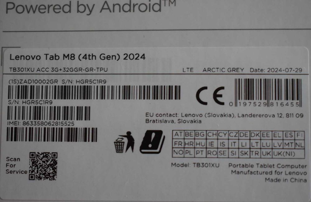 Таблет Lenovo Tab M8 (4th Gen) 2024, Octa-Core, 4GB RAM, 64GB grey