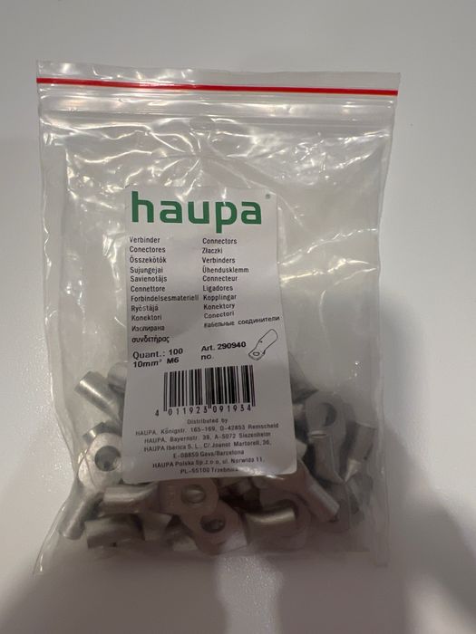 Papuci electrici cupru stanat HAUPA 10mm X M6 (cod 290940) - stoc 330 bucăți pentru instalații electrice profesionale