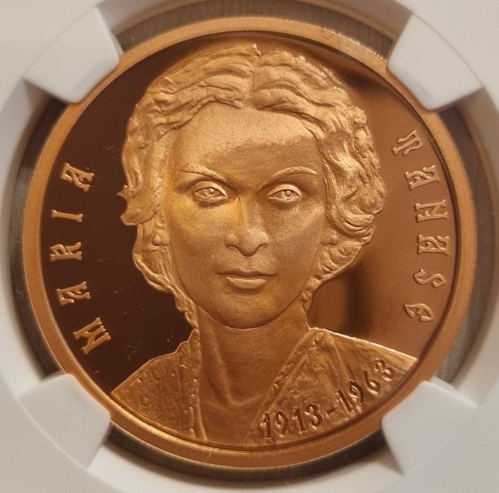 Moneda BNR 1 Leu tombac Maria Tanase gradata NGC PF 69 UC