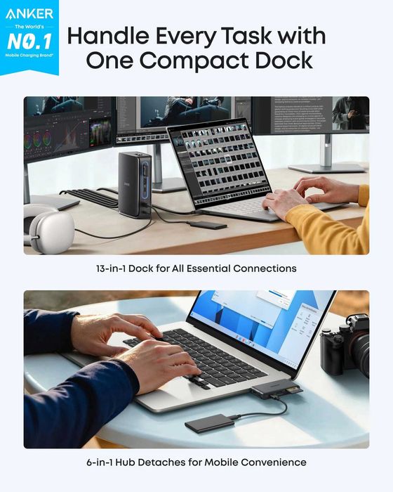 Anker Nano - докинг станция  13 в 1 USB-C PD Media Hub, със 140W захранване