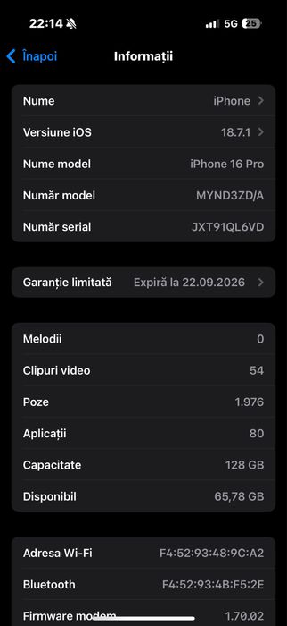 Vand iphone 16 pro 128 gb , nou in cutie + garantie valabila