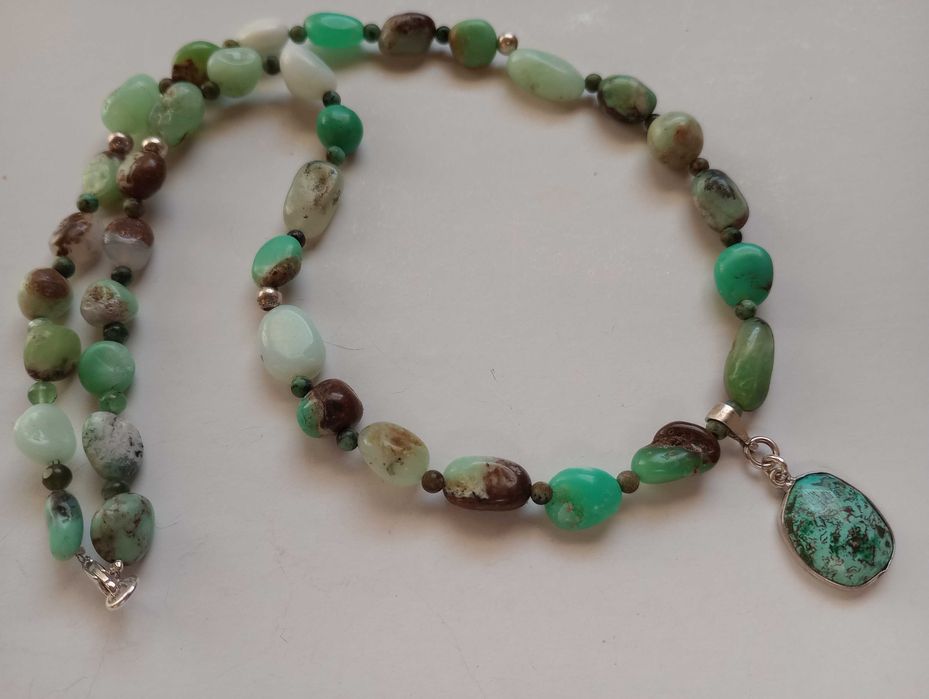 colier argint si pietre naturale crisopraz,pandantiv turcoaz