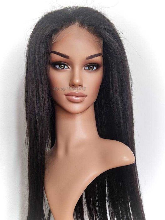 Черна перука от микс естествен косъм и примеси 70 см с Lace 4×4