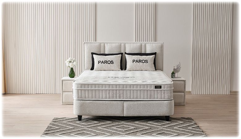 Тапицирана спалня с матрак PAROS 180 х 200 - крем AN