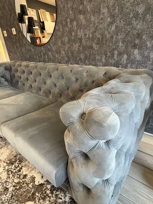 Сив кадифен диван 3-ка -мостра