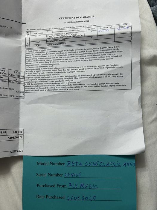 Vioara zeta , inca in garantie