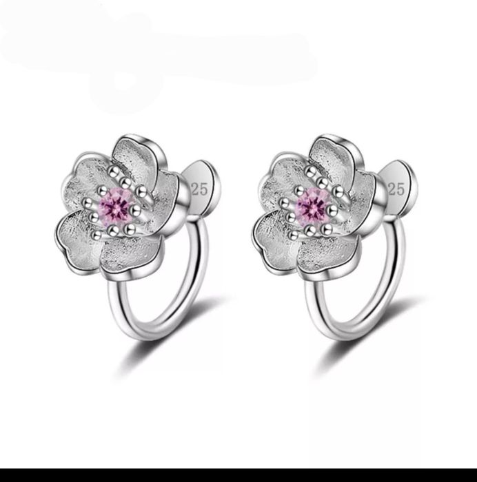 Детски обеци цвете с кристал без дупчене / детски обеци / бебешки обец