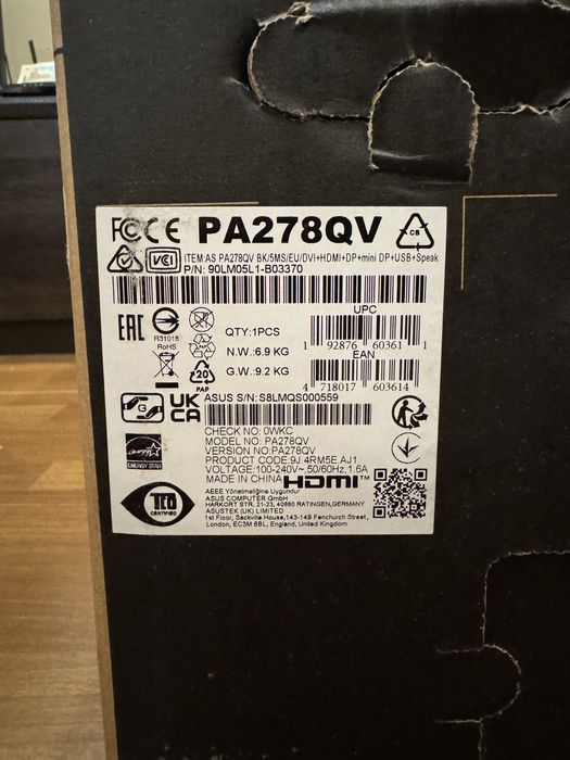 ASUS ProArt PA278QV – Професионален монитор (Гаранция)