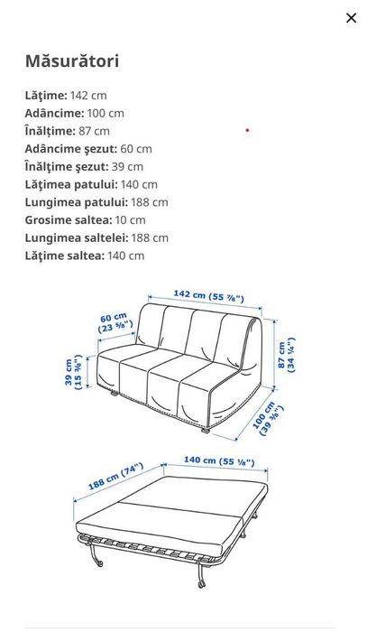 Canapea 2 locuri Ikea LYCKSELE