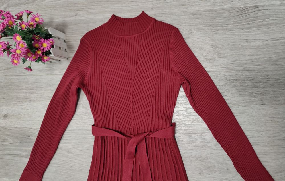 Rochiță  midi tricotată culoarea burgundy