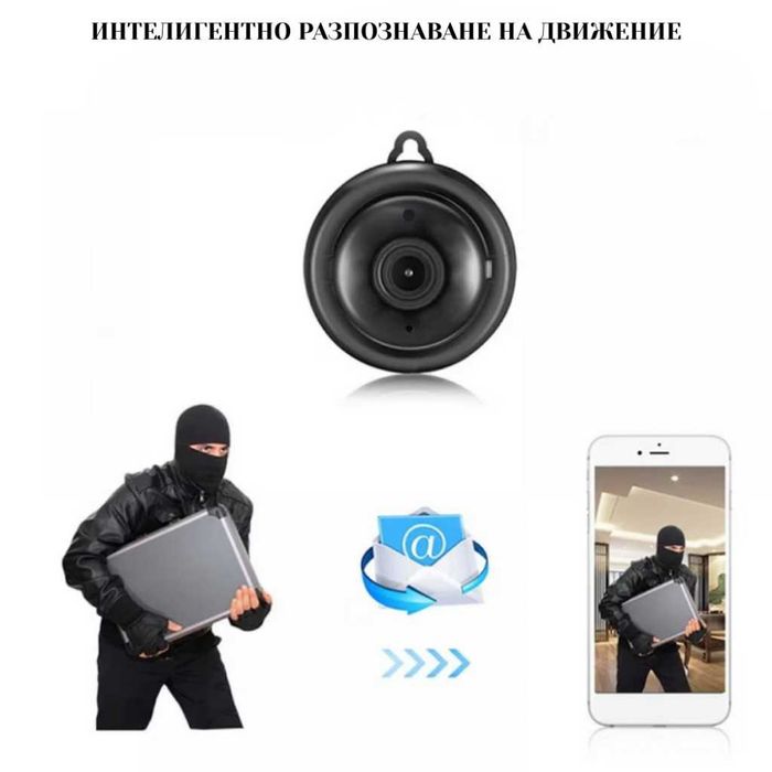 Мини HD камера V380 - Wi-Fi, IR нощно виждане и запис до 64G