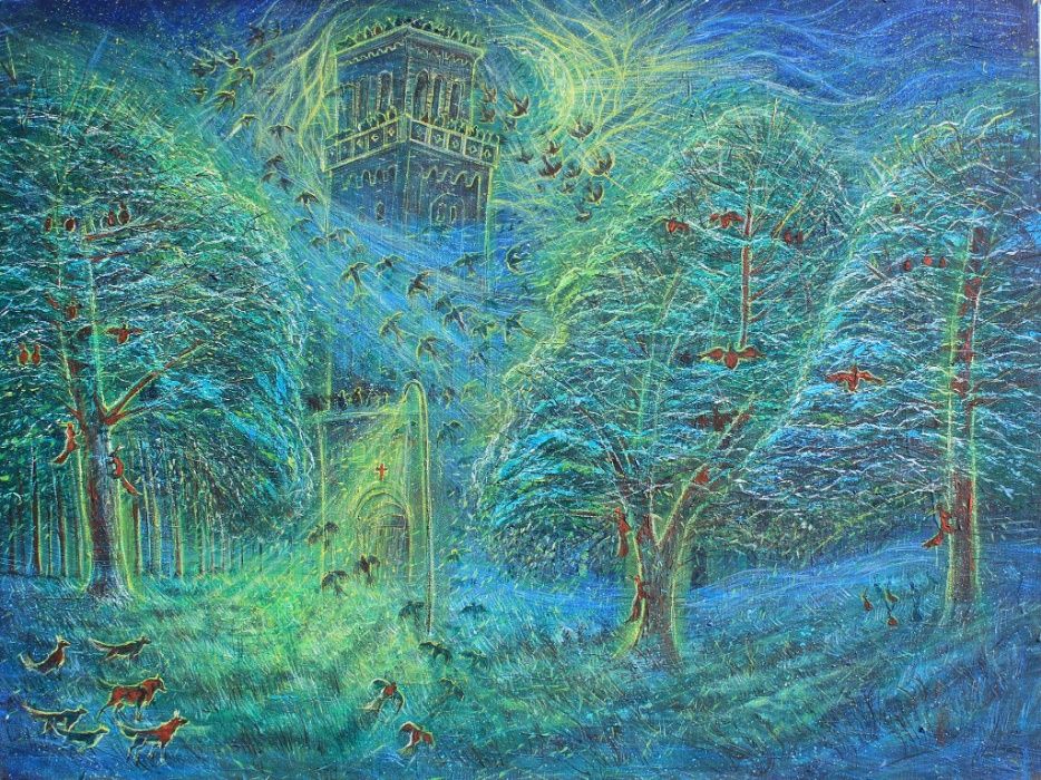 " Луната рефлектира в човешкото око "- картина на платно