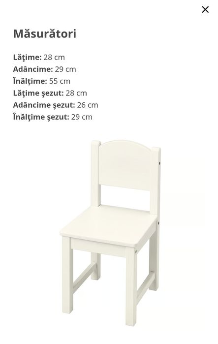 Birou și scaun alb pentru copii (3-6 ani)