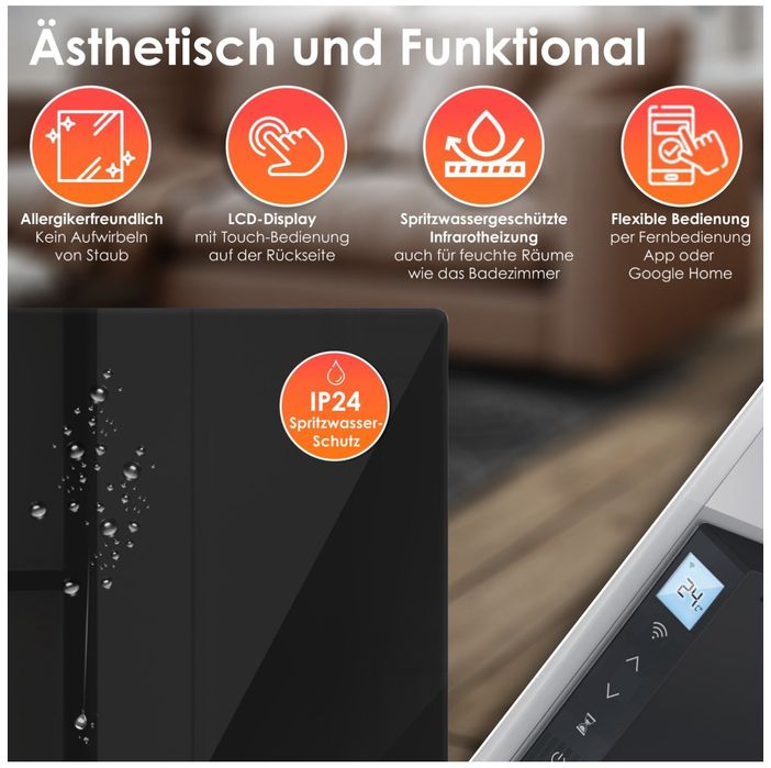 Стъклен инфрачервен нагревател 500W ,стенен и на крачета, дистанционно