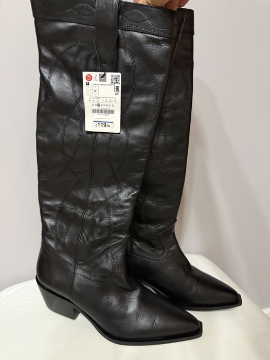 Cizme cowboy ZARA, piele, nou/cu eticheta