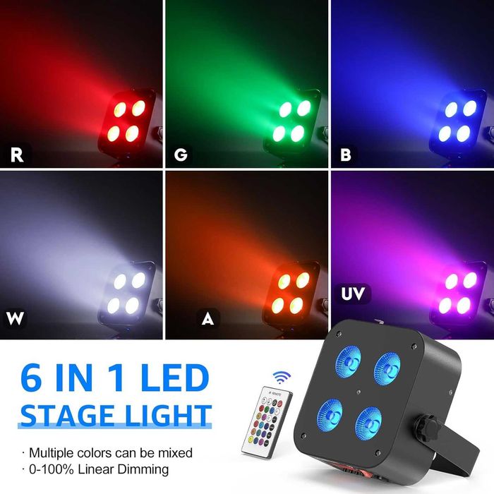 Мини акумулаторни сценични светлини, 4 * 18W RGBWA UV 6 в 1, захранвани от батерии