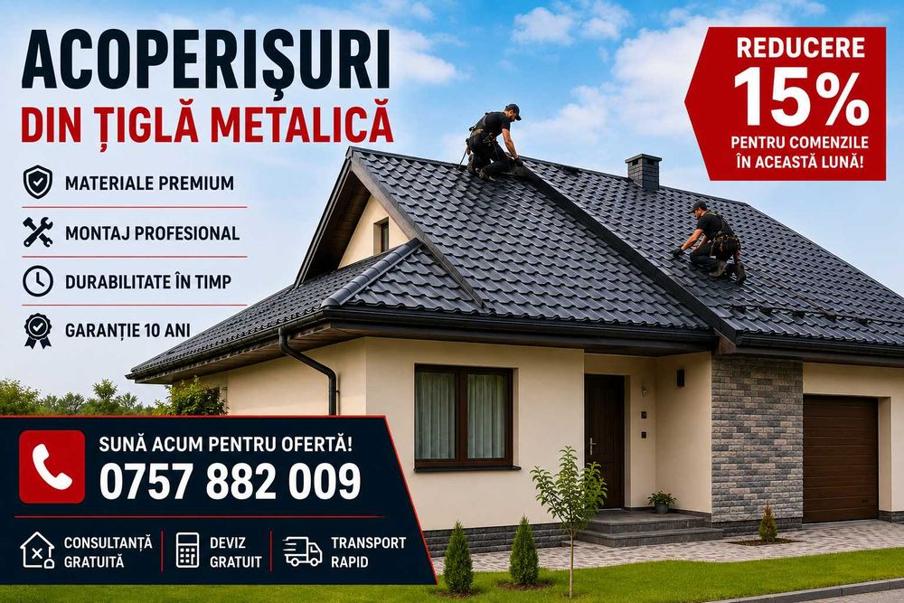 Reparatii acoperisuri, montaj acoperisuri, dulgherie, mansardari, montaj sisteme pluviale, montaj tigla montaj tabla constatare si deplasare gratuita