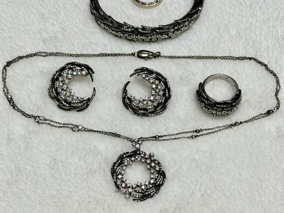 Set bijuterii DAMIANI original aur alb înegrit 18k cu diamante