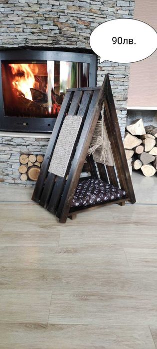 Дървено иглу за куче и коте Легло за котки и кучета