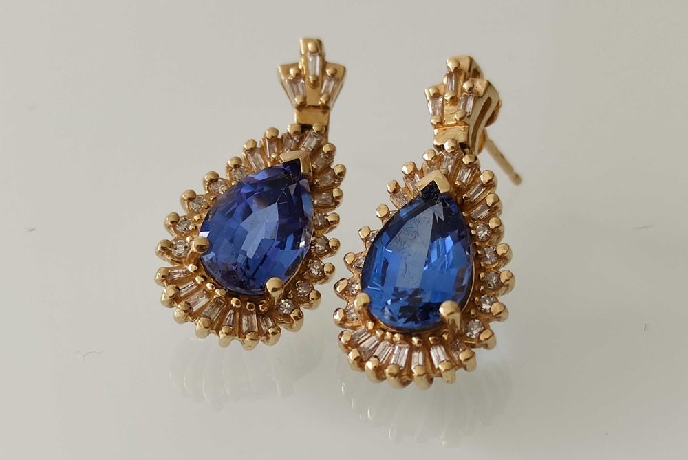 Cercei 14k diamante si safire naturale