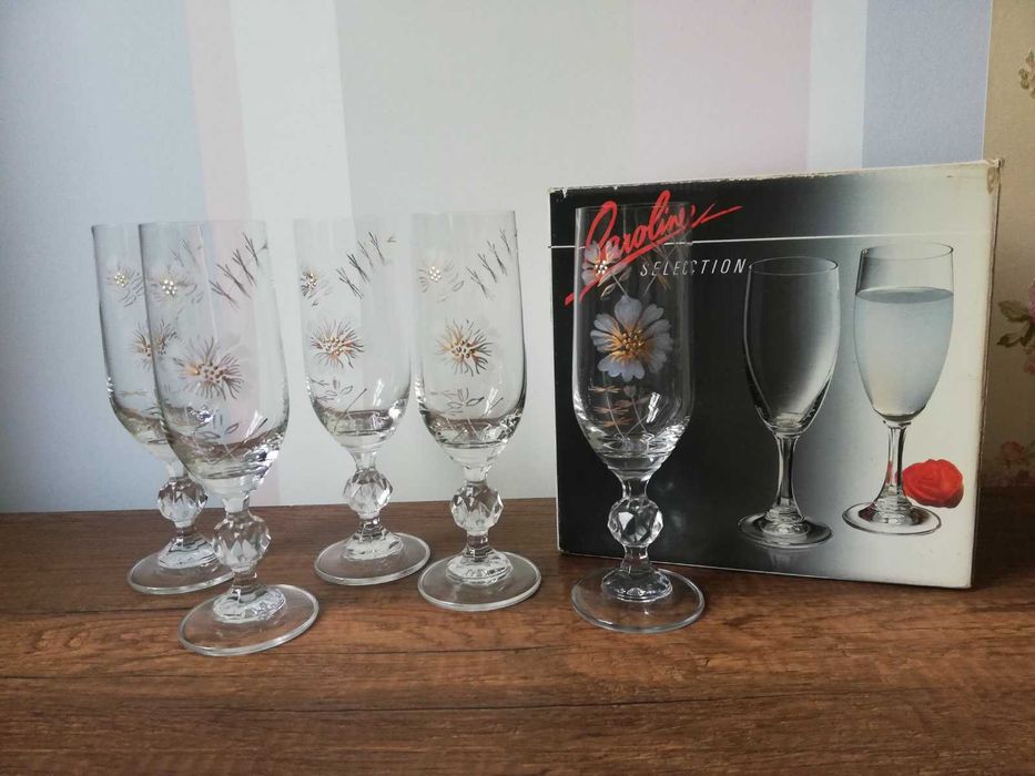 Кристални чаши за шампанско с позлата НОВИ ретро рисуван кристал