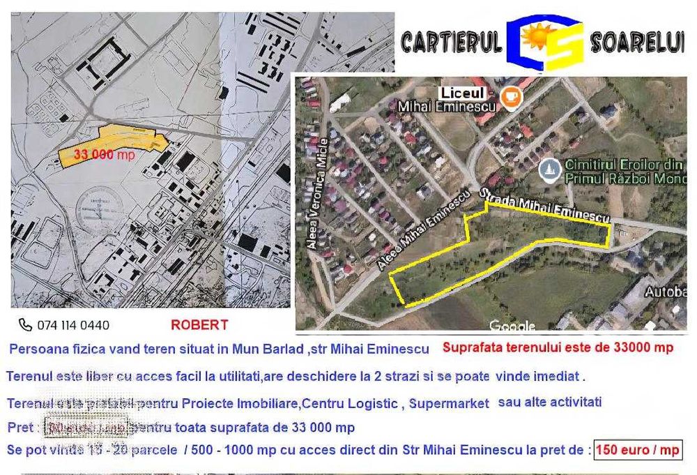 Persoana fizica vand 33000mp teren in Barlad