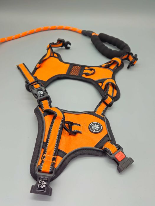 Нагръдник за куче No-Pull,оранжев, с комплект аксесоари за кола, M