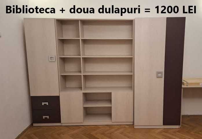 Biblioteca dormitor si dulap haine Mobexpert, comoda TV, pat Ikea