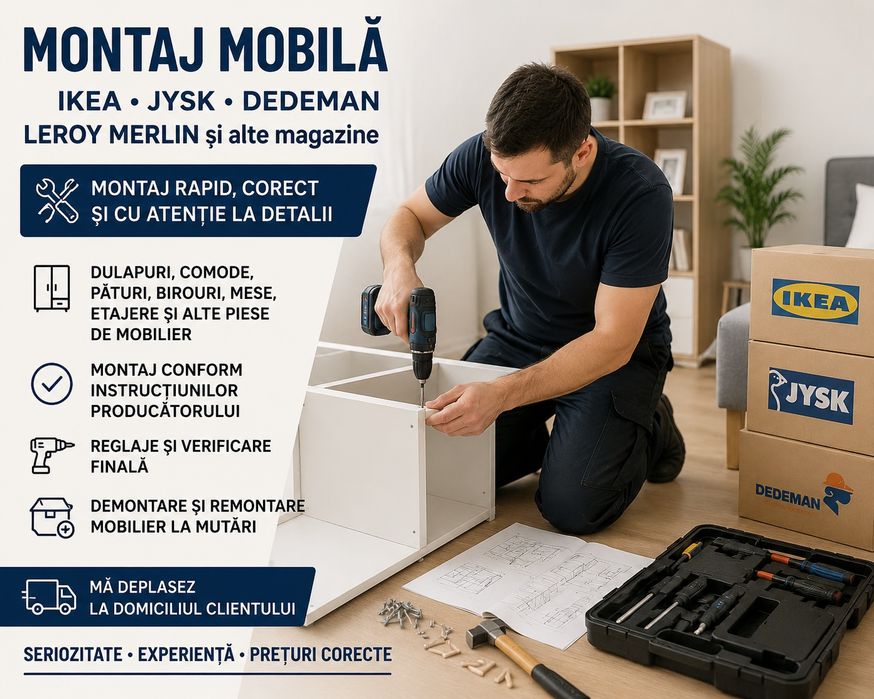 Montaj Mobilă IKEA | JYSK | Dedeman | Asamblare Rapidă și Serioasă