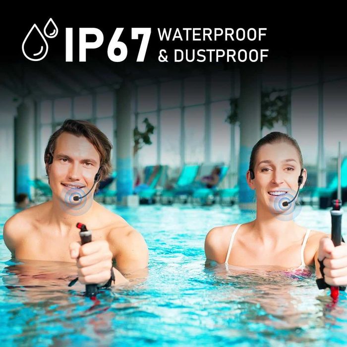 KIMAFUN IP67 Водоустойчив безжичен фитнес микрофон, 2.4G,за двама души