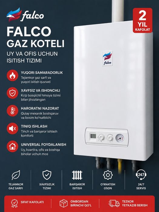 Двухконтурный Газовый  Катёл Falco(Italia)Kotel Radiator SKLAD Narxda!