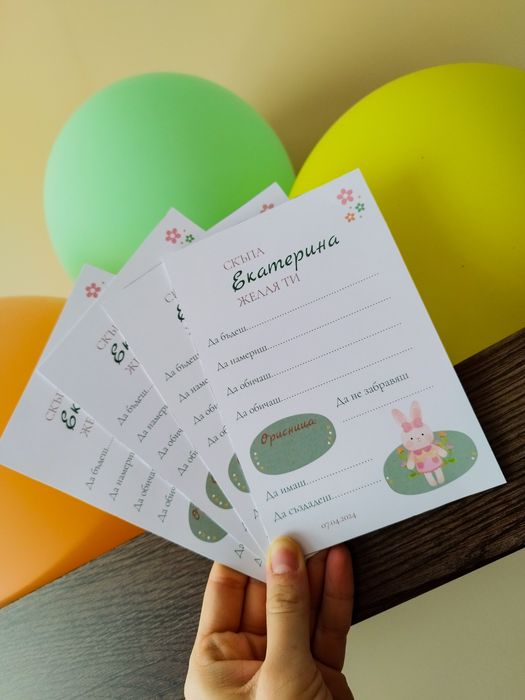 Покани, ваучери, самолетни билети, картички