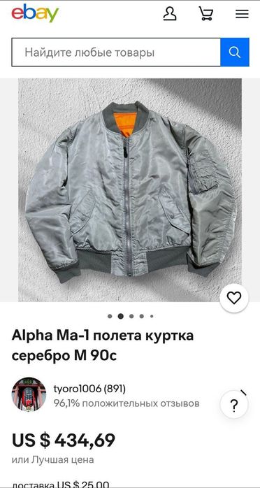 Alpha Industries MA-1 silver jacket.