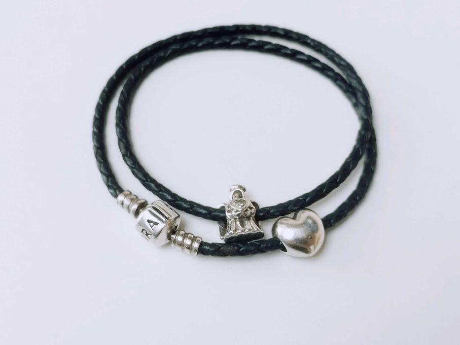 Bratara Dubla Pandora Piele cu 2 Charmuri