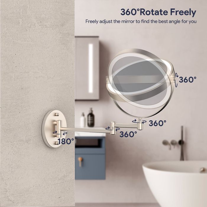 Rocollos Акумулаторно огледало за баня за грим с Led осветление 10X